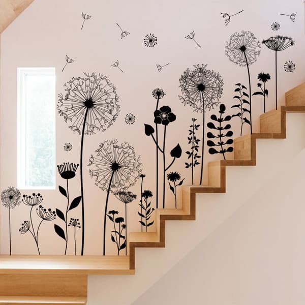 New Black Dandelion Self-Adhesive Wall Decals Living Room Staircase