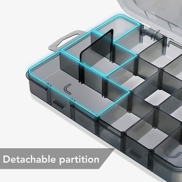 Small Parts Organizer, 18 Compartments, Robust Tool Box Organizer, Removable Dividers, Easy to Carry, Child-Safe Transparent Arc Corner (S)