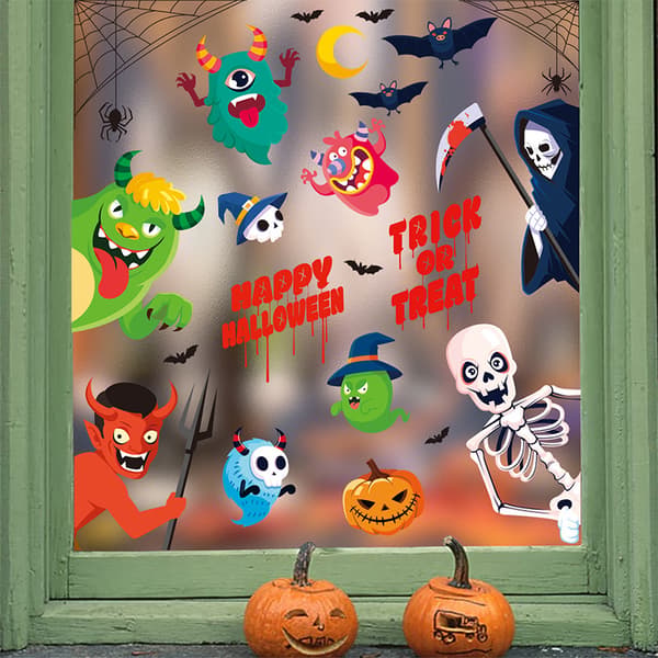 Halloween Witch Bat Skull Static Sticker Window Decal (20*30cm*9pcs)