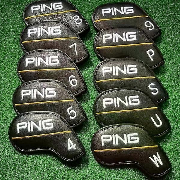10-pack Golfklubba Järn Huvudskydd PING Klassisk Gul Linje 4-9+PWUS Magnetisk Stängning [DB]