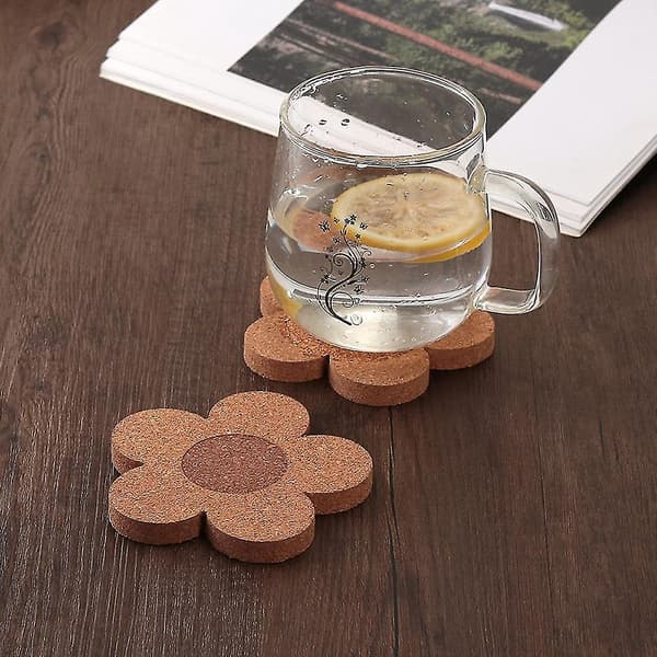 12 stk. Søde Glasbrikker til Drikkevarer, Absorberende & Genanvendelige Glasbrikker Sæt 10 cm Kork Blomsterformede Glasbrikker For-dwdz