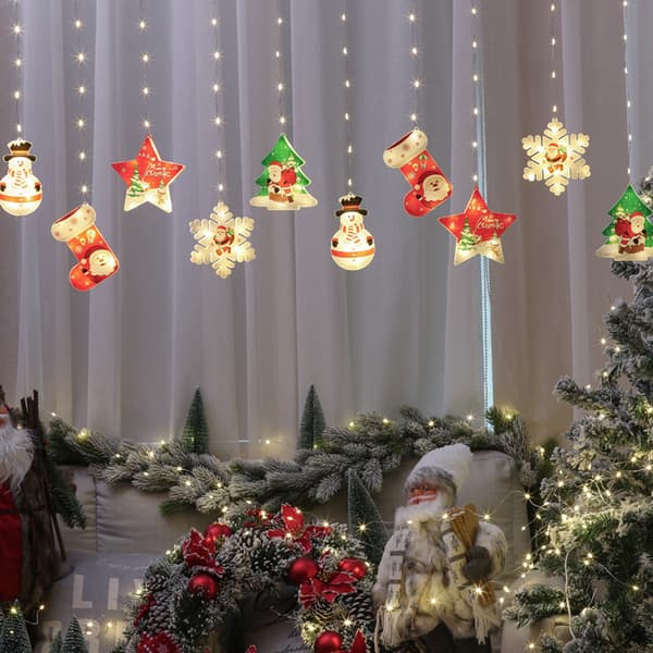 LED Julelyslenke USB Snømann Snøfnugg Vindu Dekor