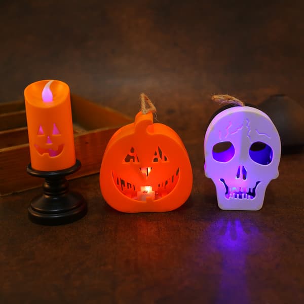 3-pak Halloween Ny Græskarlampe LED Kranie Elektronisk Farverig C