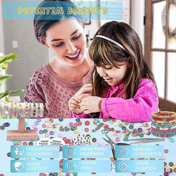 1 sæt lerkuglesæt til armbåndsfremstilling, runde afstandsstykker, preppy perler--