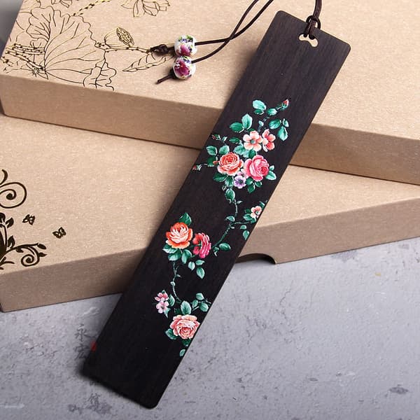 2 Painted Flowers, Birds, and Wooden Bookmark Set, Practical