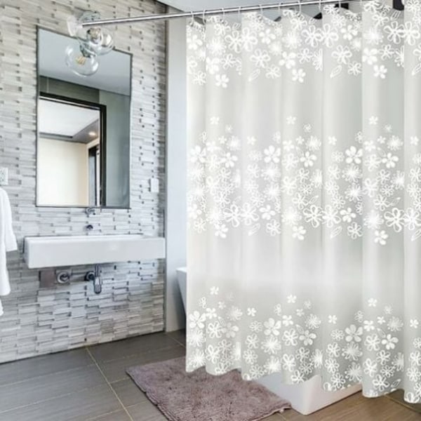 Bruseforhæng, 200x200cm badeværelsesforhæng med krog og øje