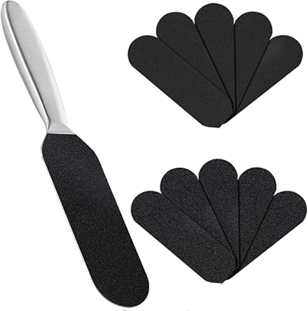 Dobbeltsidet fodfil i rustfrit stål + 10 ekstra sandpapir