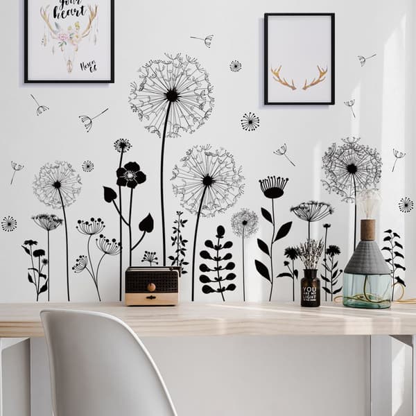 New Black Dandelion Self-Adhesive Wall Decals Living Room Staircase