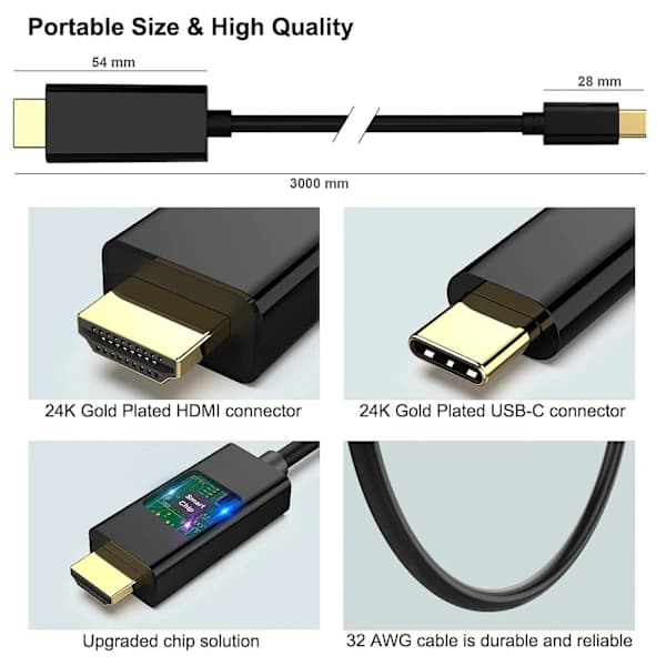 USB-C til HDMI-kabel 4K 60Hz - 1,8 meter Sort