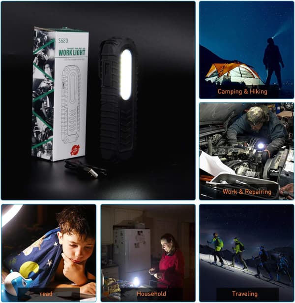 Genopladelig LED-arbejdslampe, 5W COB Front LED-arbejdslampe med krog