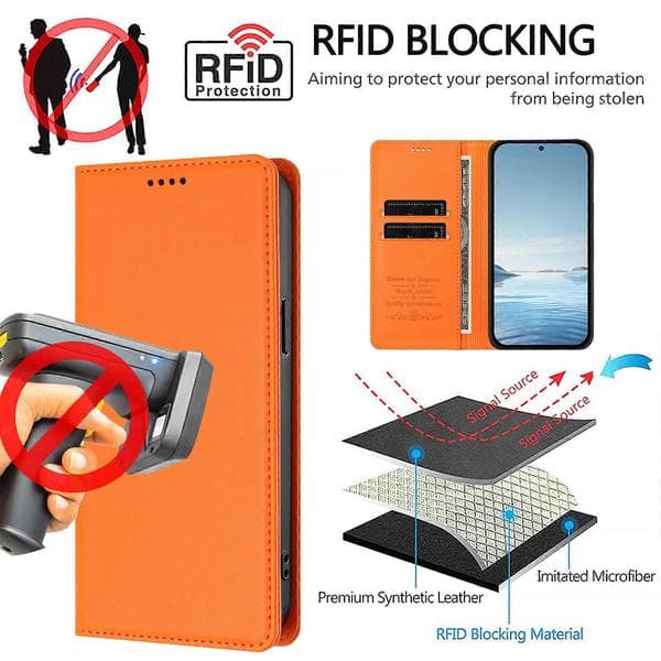 Kompatibel med iPhone 15 Læderpungcover Magnetisk Lukning RFID Telefoncover