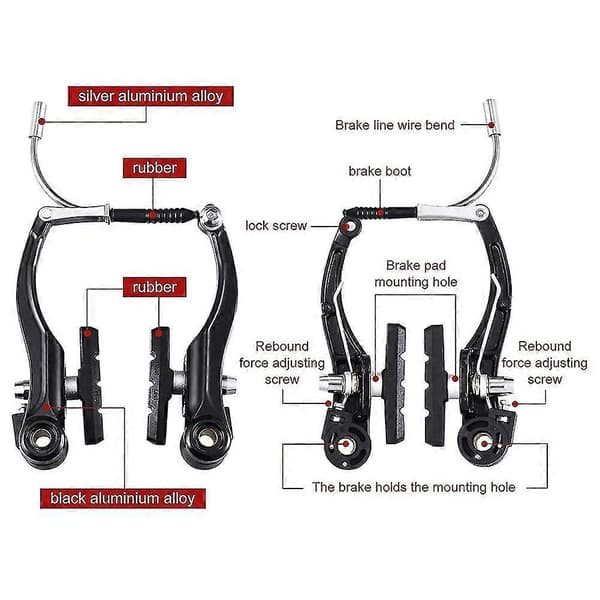 Complete Bicycle Mountain Bike Set, V-brake + Outer Cables + Handle + Front/Rear Bicycle Brake Accessories