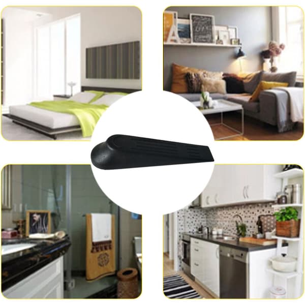 Rubber Door Stop Non-Slip Black for Home and Office Compatible with Most Doors 5-Pack