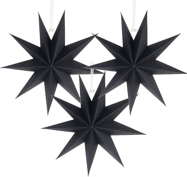 Papirjulestjerner, 9-spissede, festdekorasjoner, 30 cm (svart), 3 stk