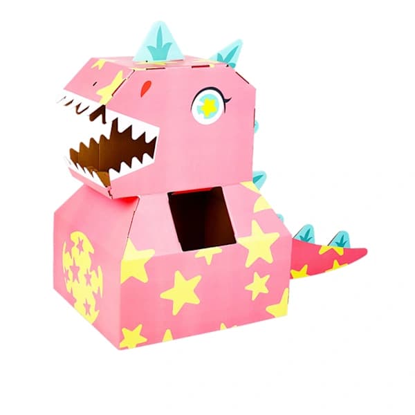 DIY Bærbar Interaktiv Lyserød Dinosaurhoved Kostume Legetøj i Pap til Børn