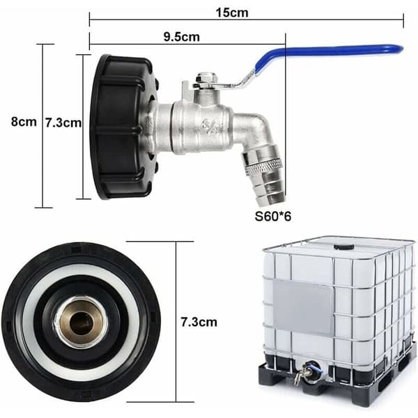 IBC Tank Dræningsadapter S60x6 Ventilhane 3/4'' IBC Tank Hane Adapter Tank Adapter Vandtank Adapter Kugleventil