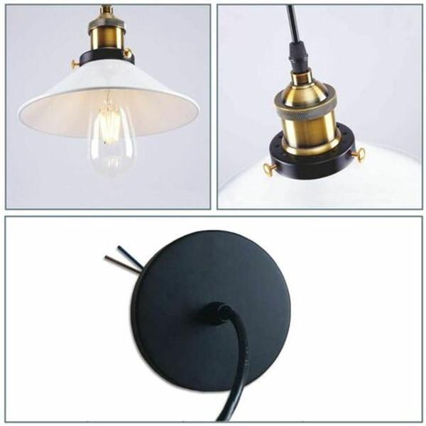 3x Retro Loftlampe Industriel Design Edison Loftlampe E27 Lysekrone Metal Loftlampe, Ø 22cm, Hvid