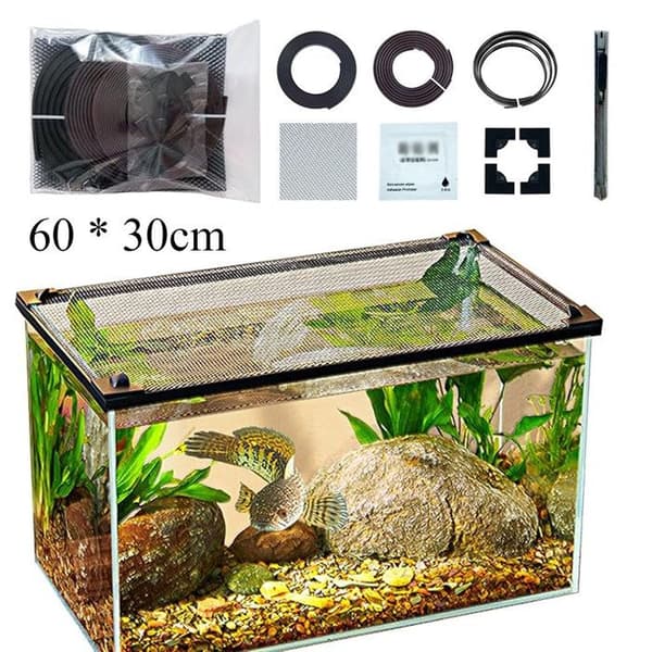 Akvarielåg 60 x 30 cm - Springbeskyttelsesnet - Nem installation - Gennemsigtig