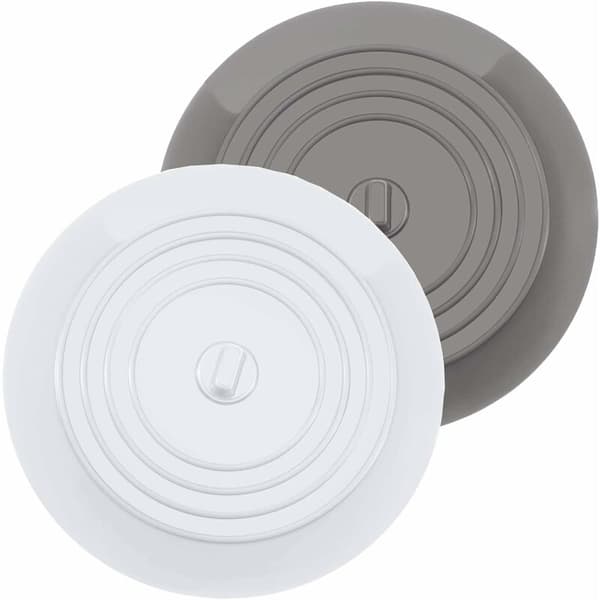 Silikone badekarprop, 15,3 cm i diameter, til køkken, badeværelse og vaskerum (2 stk, hvid+grå)