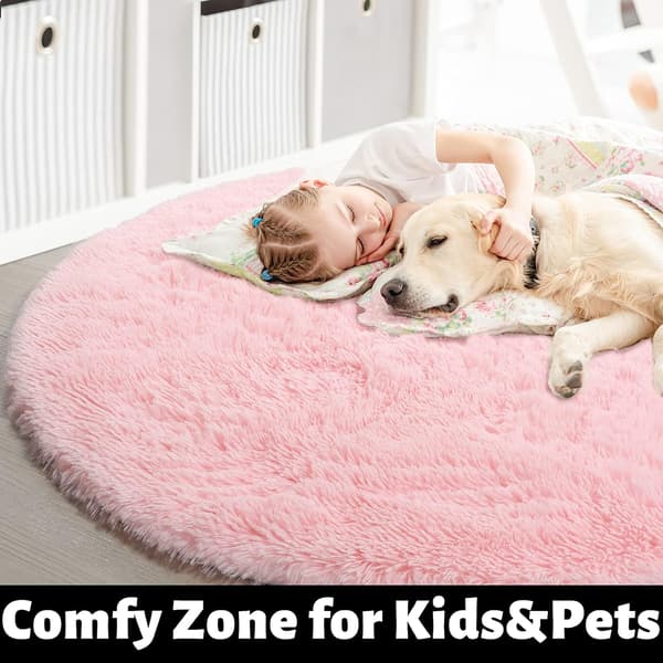Rosa rund matta för sovrum, fluffig cirkelmatta, fällmatta, lurvig cirkelmatta (160cm) 160*160cm