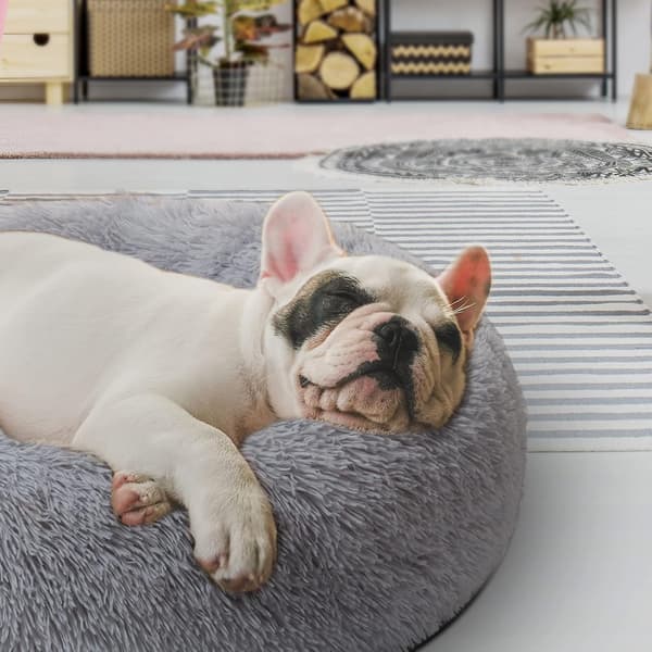 Katteseng Donut Cuddler, 50cm Grå Flurry Oppvarming Rund Plysjpute