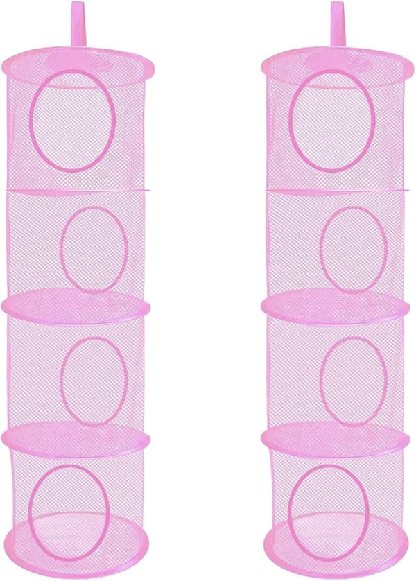Hanging Net Storage, 2-Pack Foldable Hanging Toy Storage, 4 Compartments Foldable Hanging Storage Basket Stuffed Animal Storage Net