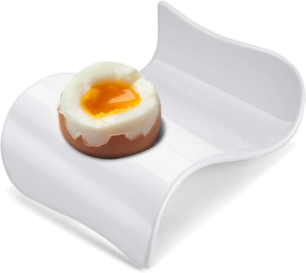 Ceramic Egg Cup - 6-Piece Hard Boiled Egg Cup & Soft Boiled Egg Cup Set, White Boiled Egg Cup, Stable & Stackable Modern Wave Style Egg