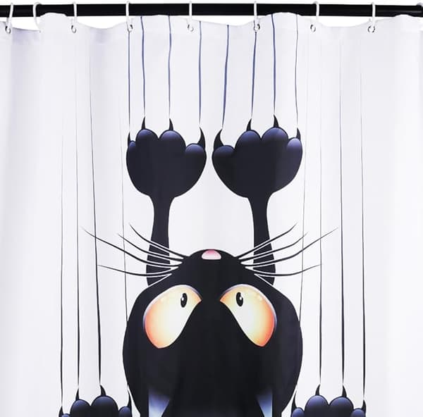 Self-assembled shower curtain (Black cat, 180x180), Funny cat
