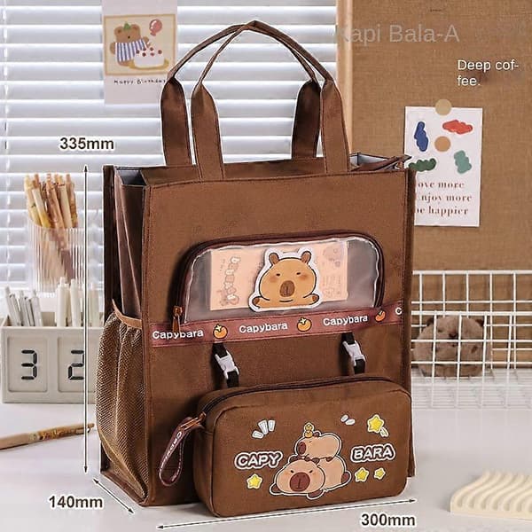 Student Homework Helper Bag Canvas Organizer File Bag Canvas Capybara Handbag with Large Capacity