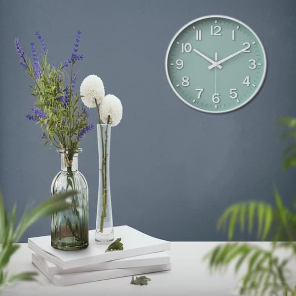 Väggklocka 30 cm Tyst Icke-tickande Klocka för Vardagsrum Sovrum Kök Kontor (Grön Vit)-FX- Grön vit Green white