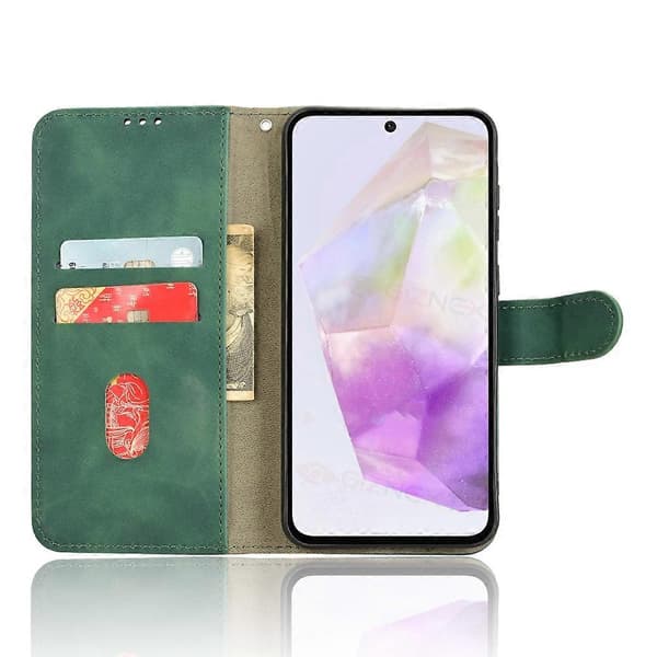 Lærfutteral til Samsung Galaxy A56 5G, Skinnfølelse, Anti-Drop Lommebokfutteral - [DB] Flerfarget Grønn