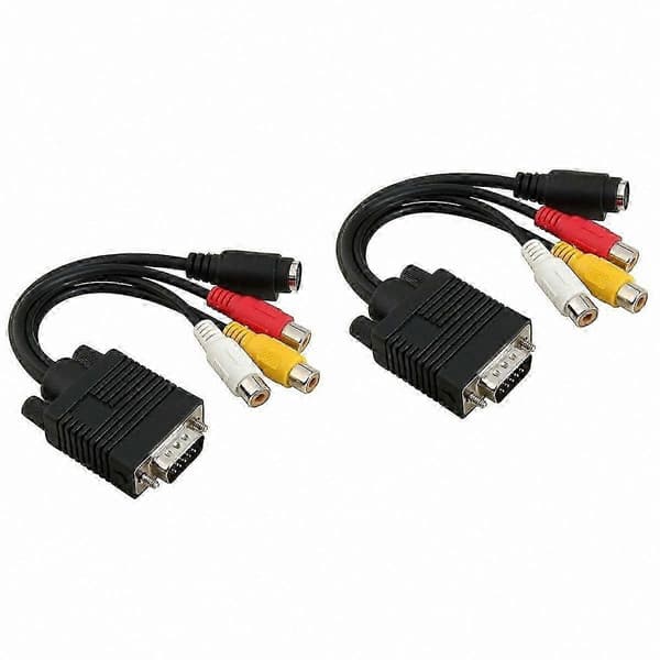 2 til 3 kabel SVGA til S-Video og VGA til 3 RCA-adaptersett, One Point Four Version