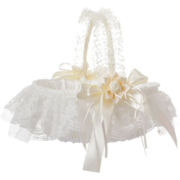 Handmade Decorative Flower Basket with Lace Bow and Foldable Handle - Bridesmaid Basket