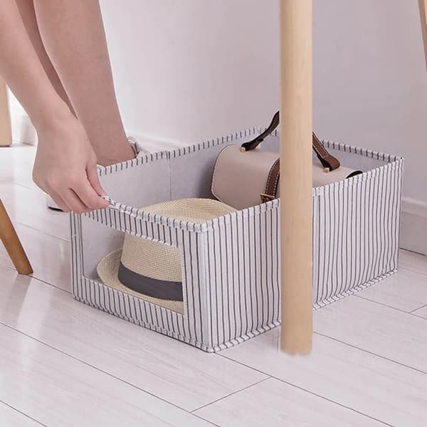 2 hvide stofopbevaringskasser med låg, foldbare opbevaringskasser til husholdningen