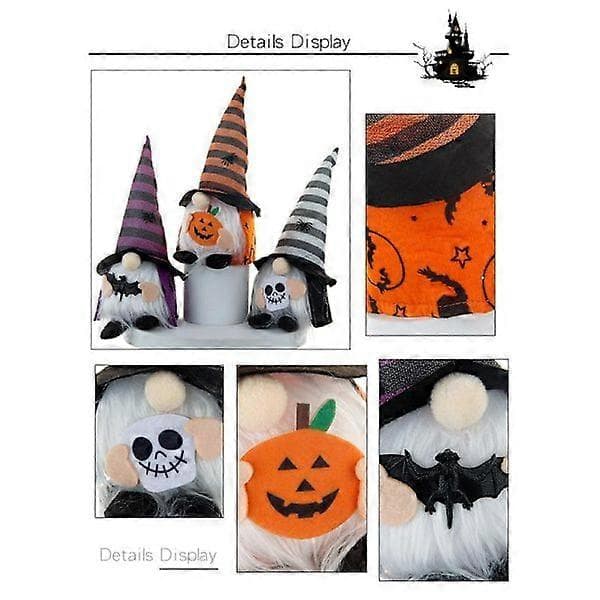 Halloween Lysende Nisse med LED-lys Heksehat Edderkoppehat Sød Nisse til Dukke Hvid