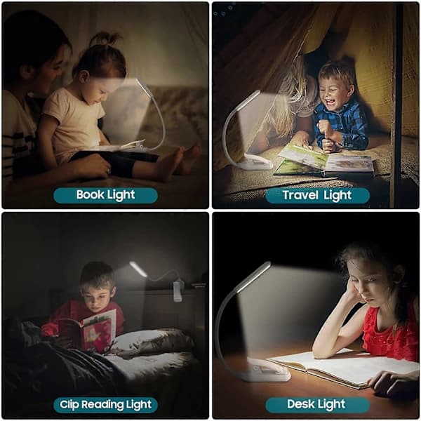 9 LED Leselys, Oppladbar Boklampe med 3 Lysmoduser (Kaldhvit/Varmgul) hvit