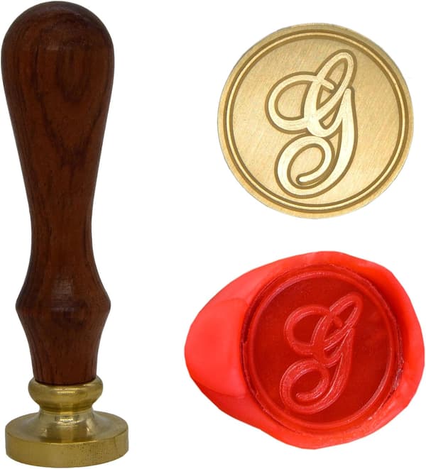 Voksseglstempel bokstav A-Z, alfabet initialseglstempel for jule- og takkekort, bryllupsinvitasjon W-S-2 (bokstav G) -