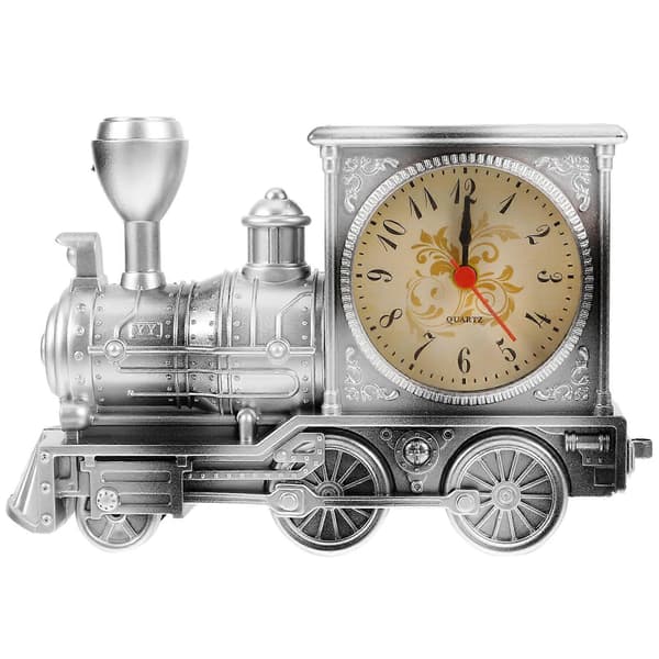 Train Shaped Alarm Clock, Creative Desktop Ornaments for Bedroom and Living Room (Silver)