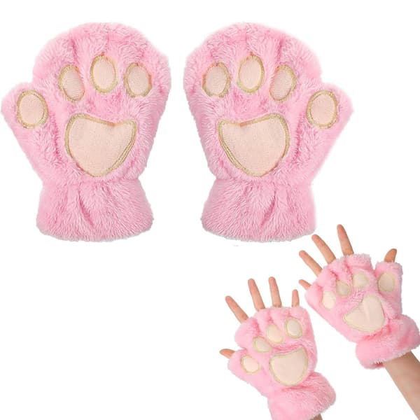 Kattekløhandsker, plys luffer uden fingre, søde halvfingerhandsker, varme vinterhandsker, kattecosplayhandsker