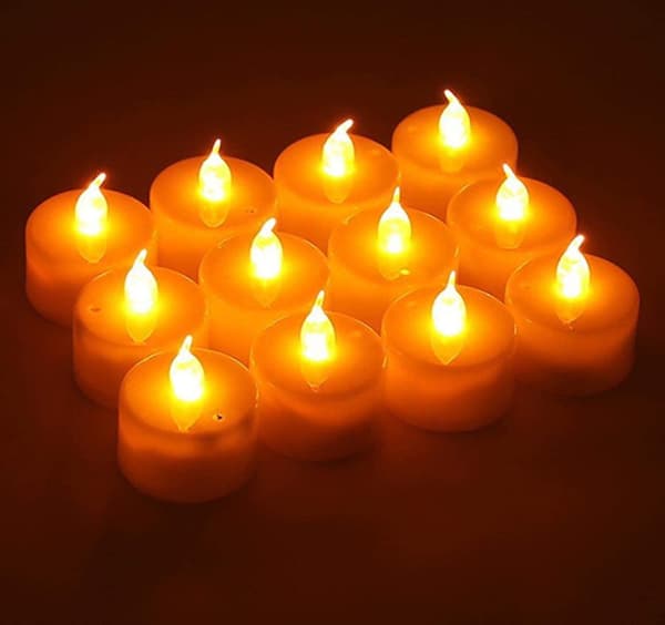 (48-pack) Realistic Battery Operated Flickering Tea Lights with Light, Batteries Included - Yellow (FMY)