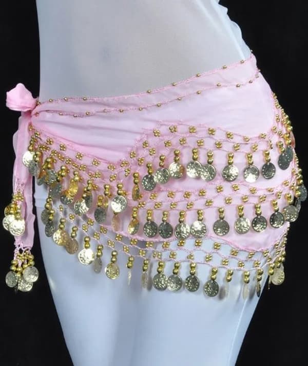 Magdanssjal med gullmynter - 150 cm - Hoftesjal - Rosa