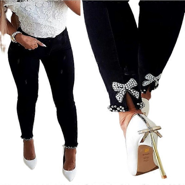 Dam slips med rosett och smal passform svart black s