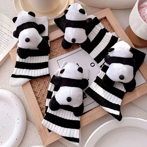 Søde 3D Panda Dukke Sokker - Japansk Anime Panda Stribet, Kun Håndvask Sort Black