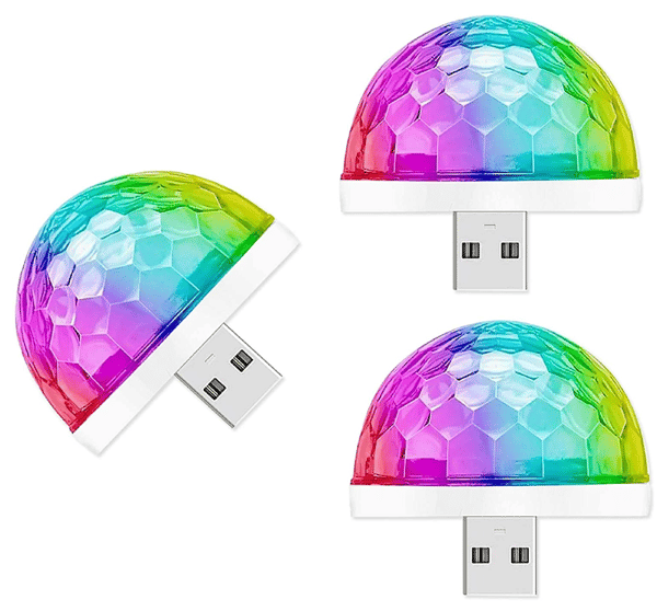 USB Mini Discoljus, 3-pack, Ljudaktiverade Festlampor