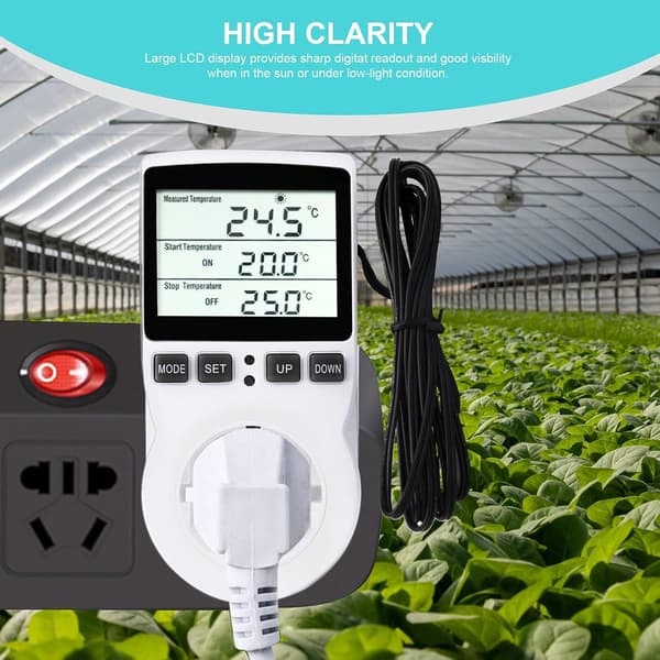[COQQ] Digital Termostat LCD-display med Timer Probe 230V Temperaturkontroller Plugg Värme Kylning Termostat