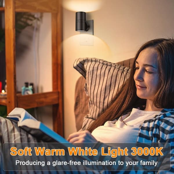 Modern LED Night Lights 2-Pack - Wall Socket Mounting - Warm White Light - 0-100 Lumen Dimmable - Motion Sensor - For Bedroom and Hallway