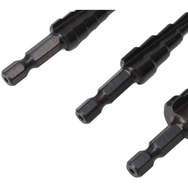 3-piece HSS Step Drill Bit with Hex Shank for Metal, Wood, and Insulation Boards