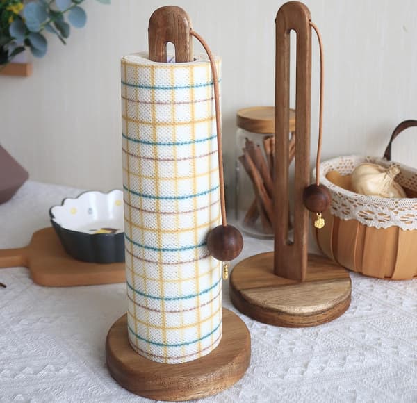 Wooden Kitchen Roll Holder Freestanding Farmhouse Kitchen Organizer Fits Most Paper Roll Sizes