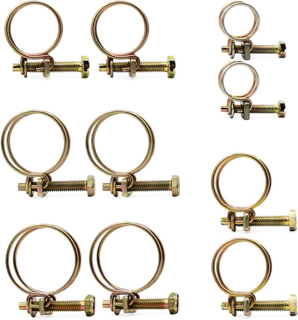 50 pcs. Adjustable Double Wire Hose Clamps 5 Sizes Steel Wire T