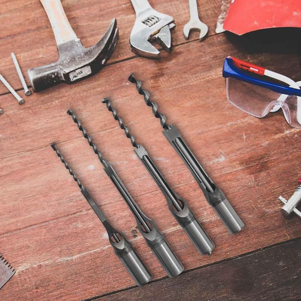 4 stk Trebearbeiding Firkantet Hullbor Tre Mortise Meisel Sett Mortise Meisel Bits Kit Trebearbeiding Se U